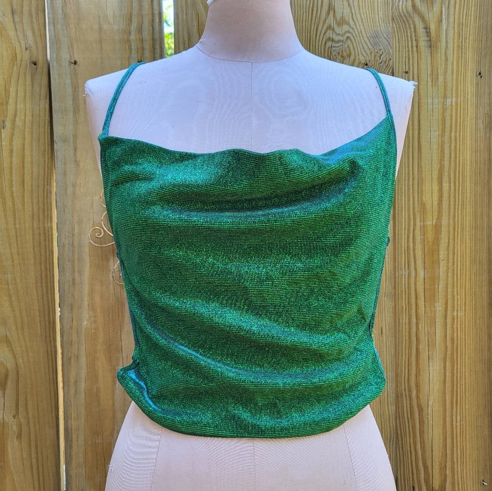Shein Emerald Sparkle Crop Top XS Backless